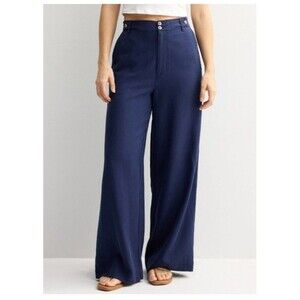 NEW! Women's Fourth + Bay Blue Wide Leg High Rise Polished Linen Blend Pant, 16